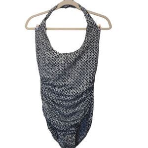 Lands end, black/white 1 piece halter top bathing suit w underwire size 12 tall